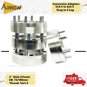 5550-6135e Arrow 4pcs Conversion Adapters 2 Inch Thick 5x4.5 114.3mm To 6x5.5 139.7 Mm 5lug 6lug