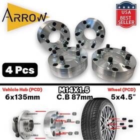 6135-5450 Arrow 4 Wheel Spacers Adapters 6x135 To 5x4.5 Inch 2 Thick - Ford 6 Lug 5 5x114.3