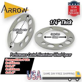 Arrow Ws5&6 2pc Universal Wheel Spacer Fit 5x135 5x139.7 6x135 6x139.7 6mm 1/4 Inch Toyota Ford