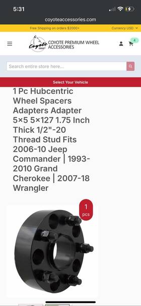 5150-5150h-b110 Coyote 4 Pc Hubcentric Wheel Spacers Adapters Adapter 5x5 5x127 1.75 Inch Thick 1/2