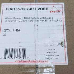 Fd6135-12.7-871.20eb Coyote Accessories 6x135 Wheel Spacers 12.7mm Hub Centric Ford Gm