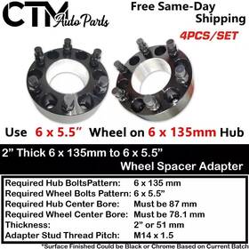 Hc6135-6550e Ctm 4x 2 Inch Thick 6x135 To 6x5.5 Wheel Adapter Spacer Chevy On Ford Hc6135-6550e Ctm 4x 2 Inch Thick 6x135 To 6x5.5 Wheel Adapter Spacer Chevy On Ford