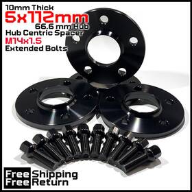 5452 Esaccessoryparts 4 10mm Thick Audi 5x112mm Cb 66.6 Wheel Spacer Kit 14x1.5 Ext Bolts Included