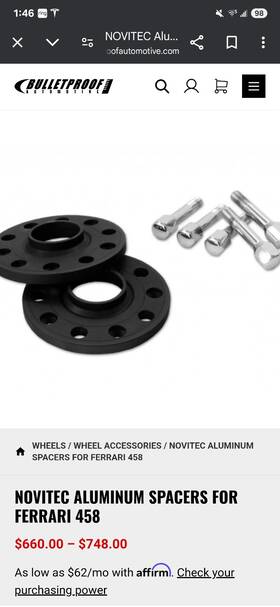 13401bws Novitec 2 Wheel Spacers 2x20mm Fits Ferrari 458 Italia Spider 488 Gtb