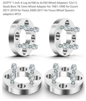 826123-5209-1018439584 Ocpty 1 Inch 4 Lug 4x108 4x100 Wheel Adapter 12.x1.5 Studs Bore 78.1 Mm For Fiesta 2000-11 826123-5209-1018439584 Ocpty 1 Inch 4 Lug 4x108 4x100 Wheel Adapter 12.x1.5 Studs Bore 78.1 Mm For Fiesta 2000-11