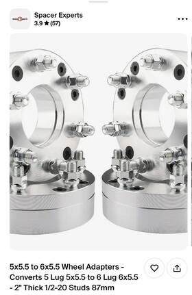 5x5.5to6x5.5 Spacer Experts 5x5.5 To 6x5.5 Wheel Adapters 2 Inch Thick 1/2-20 Studs 5 Lug 6 Conversionkit