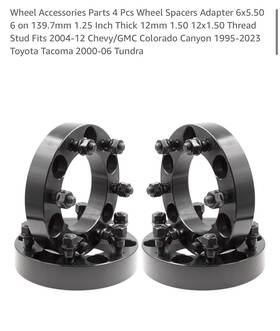6550-6550-b108.4 Wheel Accessories Parts 4pcs Black Spacers Adapter 6x5.50 Inch 1.25 Thick Colorado Canyon Tundra