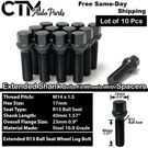 10X Black 14X1.5 Ball Seat Extend Lug Bolts 40MM Shank Fit 10MM-15MM Spacer Rim. Fixed Price $25.29.