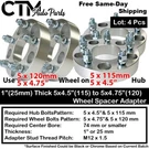 4X 1" Thick 5X4.5 (115) To 5X4.75 (120) Wheel Spacer Adapter Tesla Ford Dodge. Fixed Price $91.07.